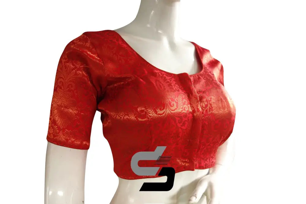 Red Color Premium Brocade Silk Readymade Saree Blouse - D3blouses