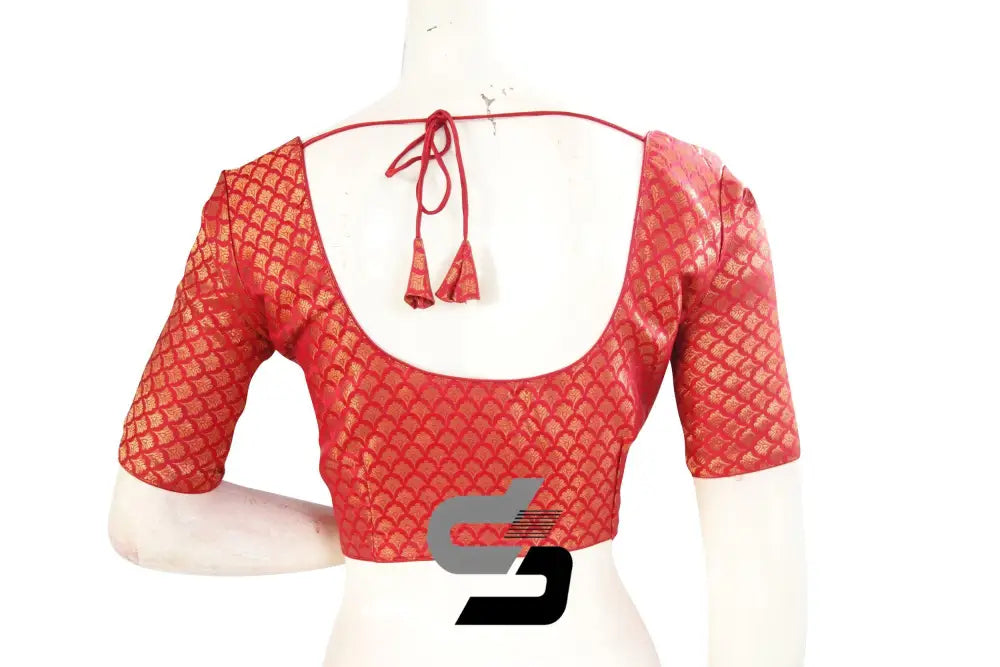 Red Color Premium Brocade Silk Readymade Saree Blouse - D3blouses