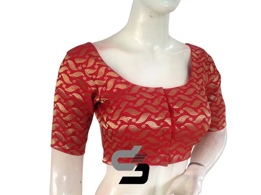 Red Color Premium Brocade Silk Readymade Saree Blouse - D3blouses