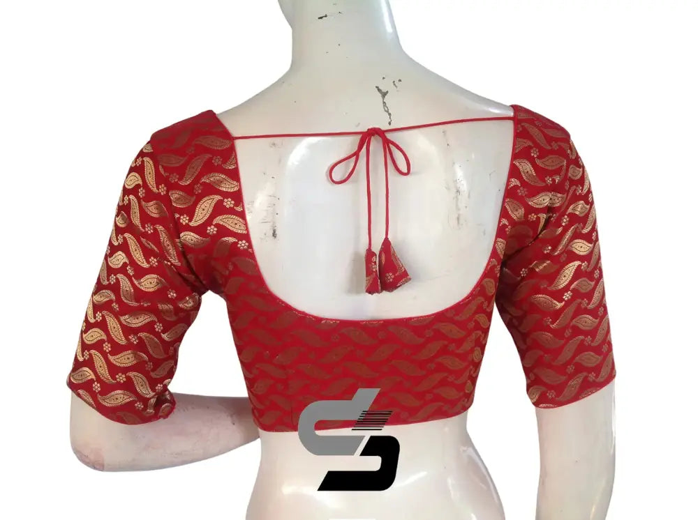 Red Color Premium Brocade Silk Readymade Saree Blouse - D3blouses
