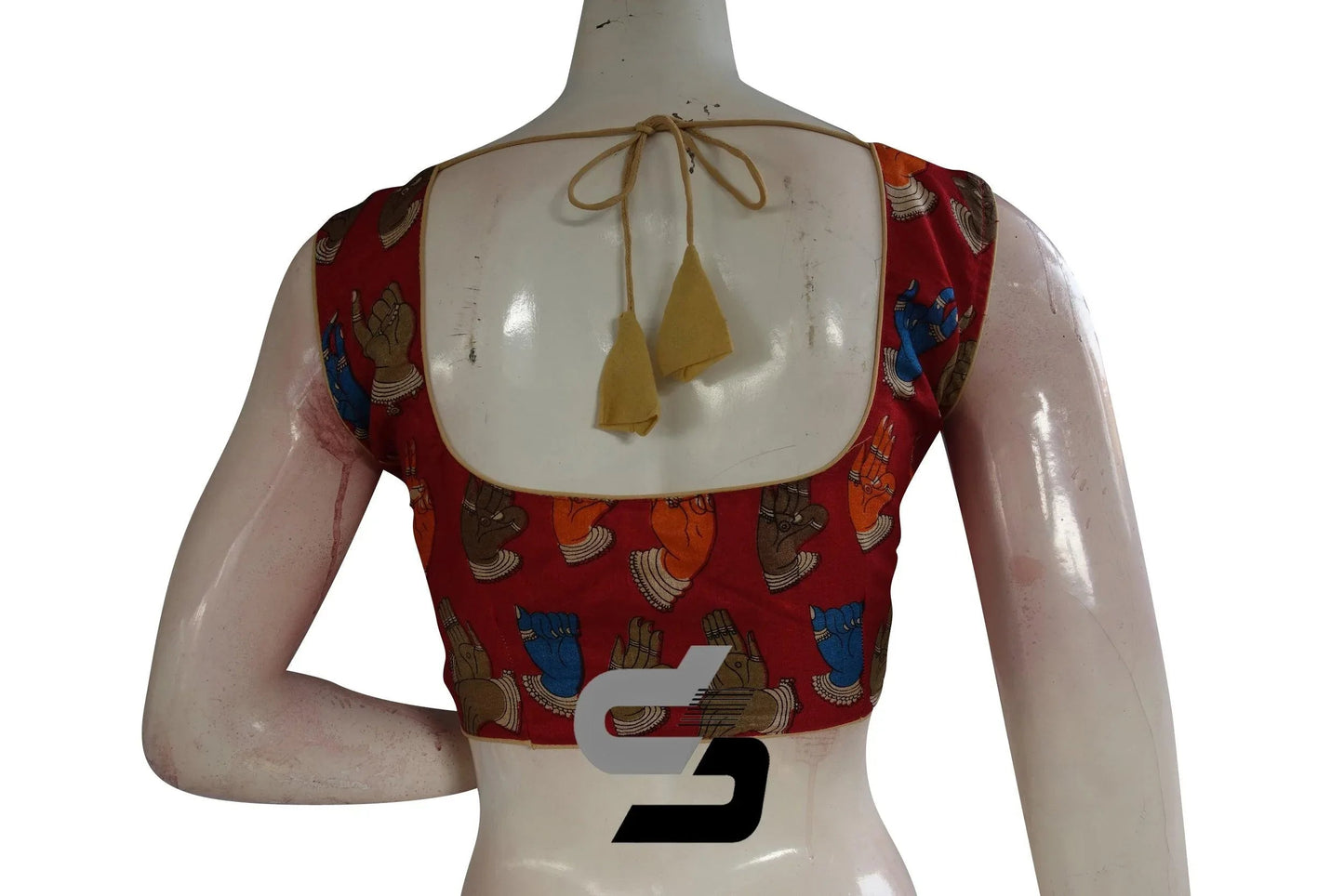 Red Color Printed silk Sleeveless Readymade saree blouse - D3blouses