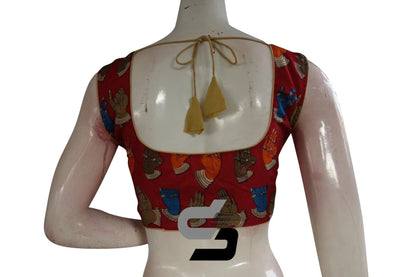 Red Color Printed silk Sleeveless Readymade saree blouse - D3blouses