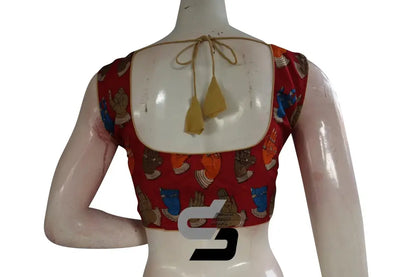 Red Color Printed silk Sleeveless Readymade saree blouse - D3blouses