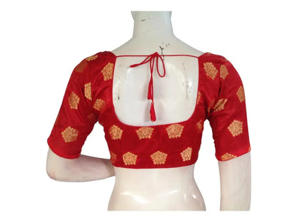 Red Color Readymade Saree Blouse, Indian Brocade Silk Saree Blouse - D3blouses
