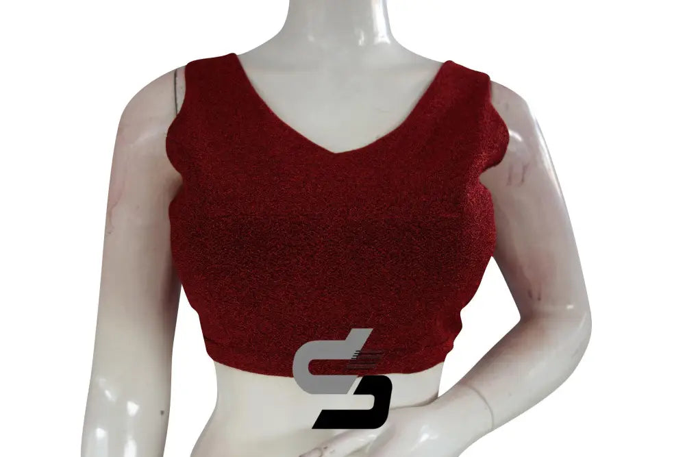 Red Color Sleeveless Knit Designer Readymade Saree Blouse With V-Neck - D3blouses