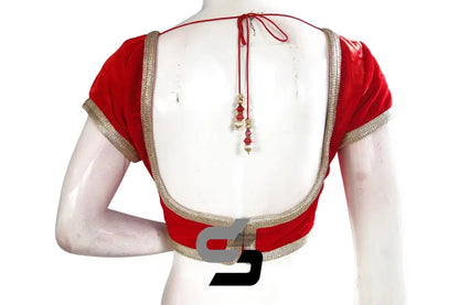 Red Color Velvet Designer Party Wear Readymade Blouse/ Indian Crop Tops - D3blouses