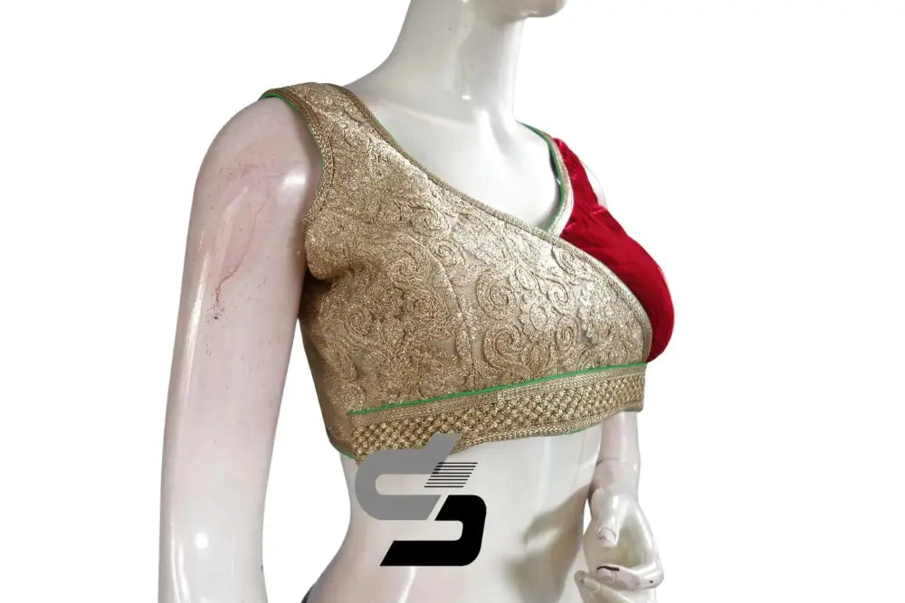 Red Color Velvet Designer Party Wear Readymade Blouse/ Indian Crop Tops - D3blouses