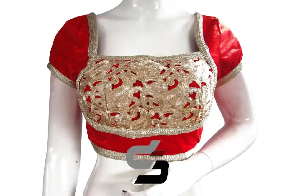Red Color Velvet Designer Party Wear Readymade Blouse/ Indian Crop Tops - D3blouses