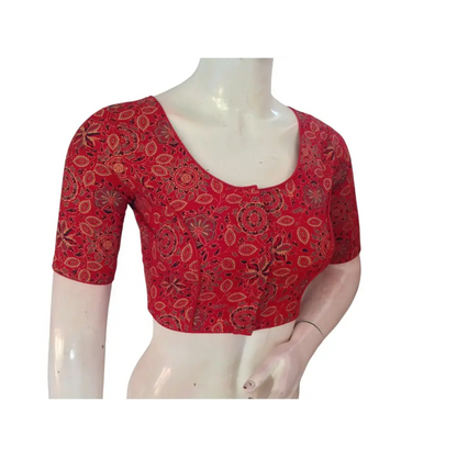 Red Cotton Readymade Saree Blouse: A Bold Statement - D3blouses