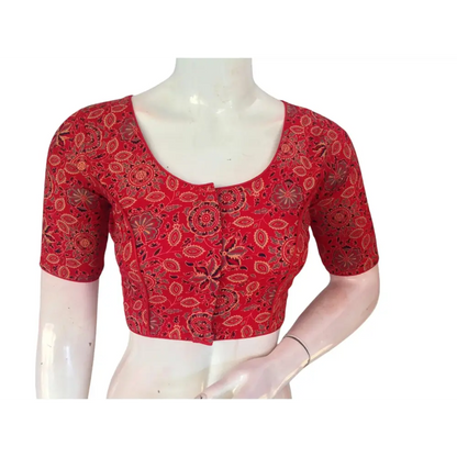Red Cotton Readymade Saree Blouse: A Bold Statement - D3blouses