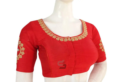 Red Embroidered High Neck Saree Blouse - Designer Elegance - D3blouses