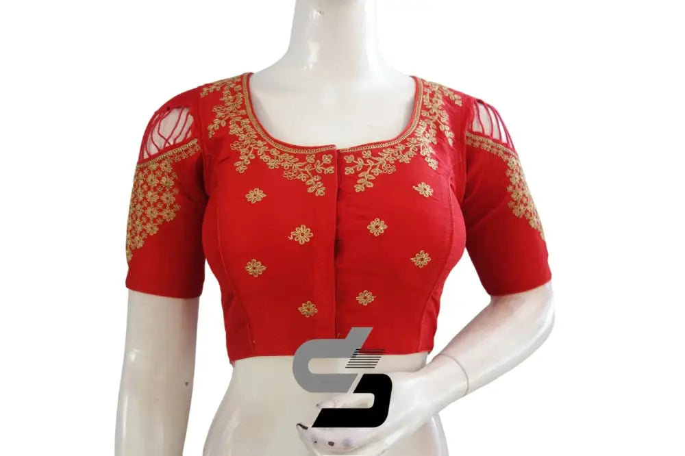 Red High Neck Embroidered Saree Blouses - Turn Heads - D3blouses