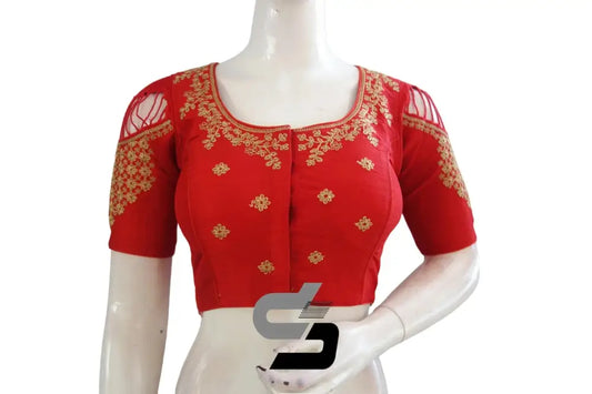 Red High Neck Embroidered Saree Blouses - Turn Heads - D3blouses