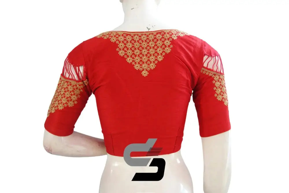 Red High Neck Embroidered Saree Blouses - Turn Heads - D3blouses