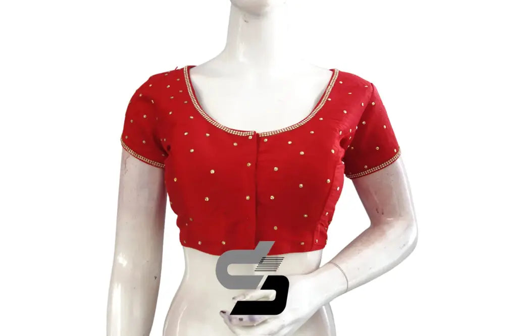 Red Plain Moti Stone Ready-Made Saree Blouse Collection: Sparkling Elegance to Shop - D3blouses