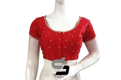 Red Plain Moti Stone Ready-Made Saree Blouse Collection: Sparkling Elegance to Shop - D3blouses