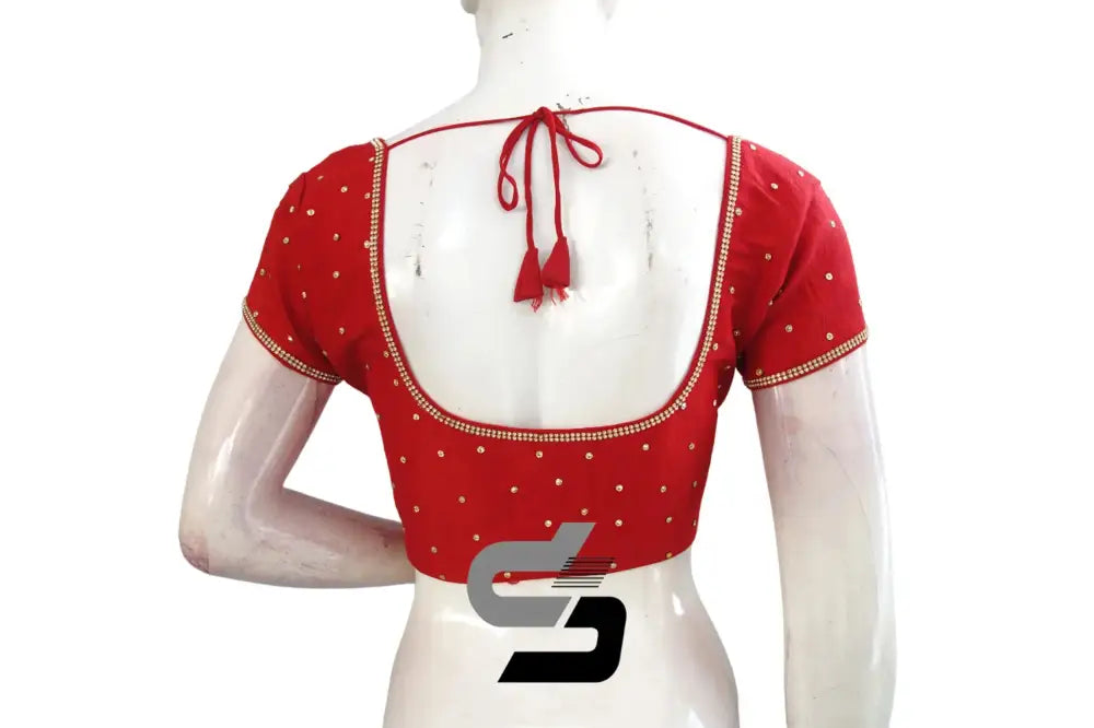 Red Plain Moti Stone Ready-Made Saree Blouse Collection: Sparkling Elegance to Shop - D3blouses