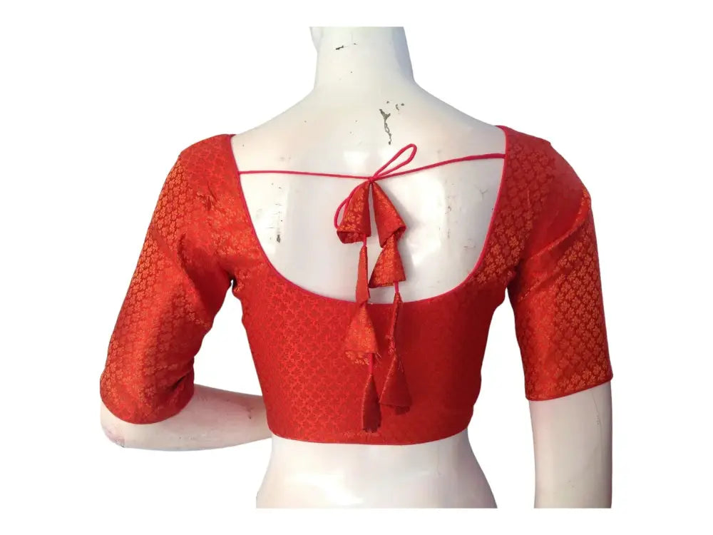Reddish Orange Color Brocade Readymade Saree Blouse, Indian Ethnic Choli top Online - D3blouses