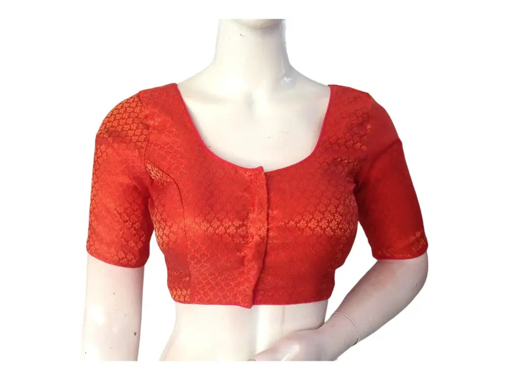 Reddish Orange Color Brocade Readymade Saree Blouse, Indian Ethnic Choli top Online - D3blouses