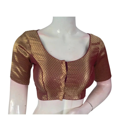 Regal Dark Maroon Silk Brocade Blouse - A Timeless Classic - D3blouses
