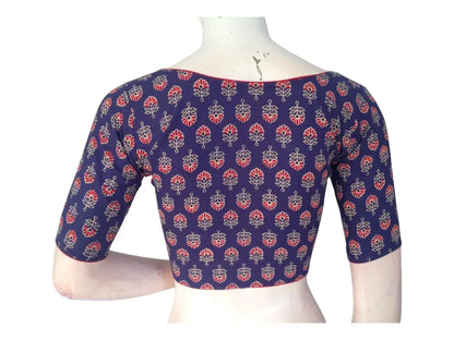 Regal Hues: Violet Blue High-Neck Cotton Blouse - Effortless Style - D3blouses