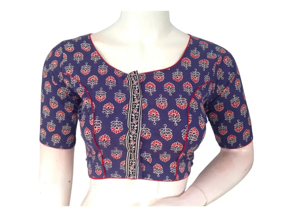 Regal Hues: Violet Blue High-Neck Cotton Blouse - Effortless Style - D3blouses