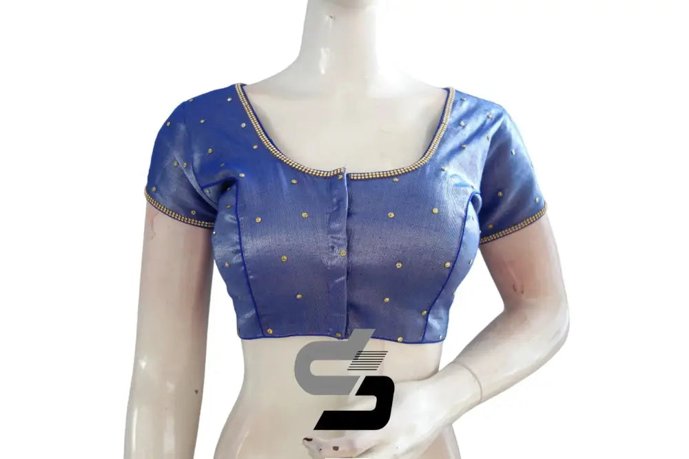 Regal Royal Blue, Plain Moti Tissue Readymade Blouses - D3blouses