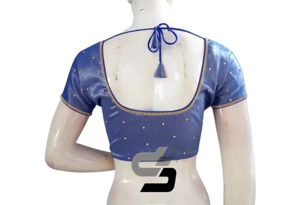 Regal Royal Blue, Plain Moti Tissue Readymade Blouses - D3blouses