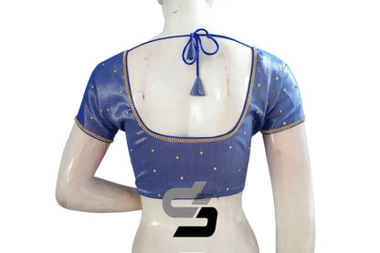 Regal Royal Blue, Plain Moti Tissue Readymade Blouses - D3blouses