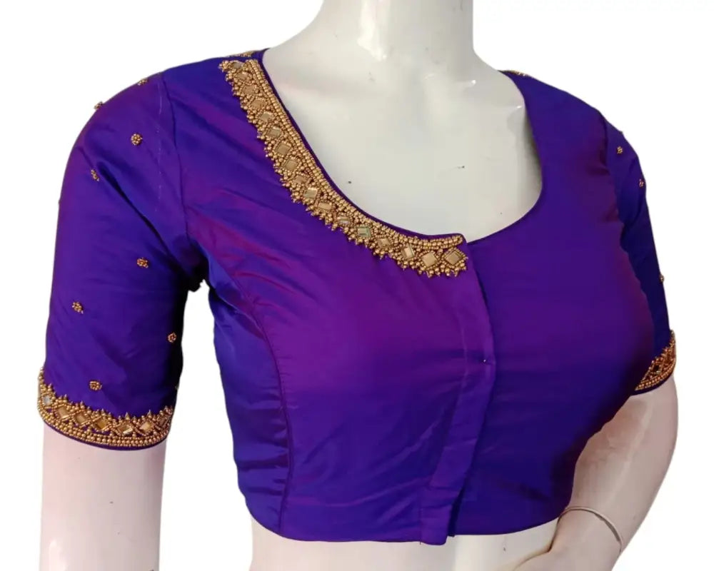 Rich Dark Purple Color Mirror Handwork Silk Wedding Readymade Blouse - D3blouses