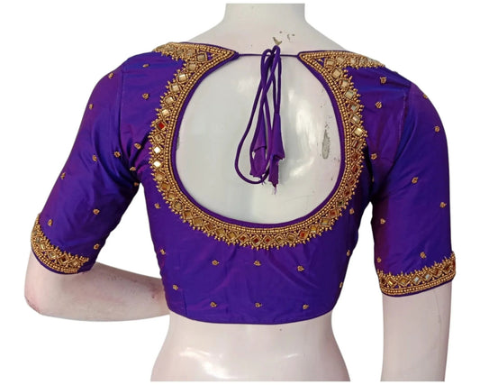 Rich Dark Purple Color Mirror Handwork Silk Wedding Readymade Blouse - D3blouses