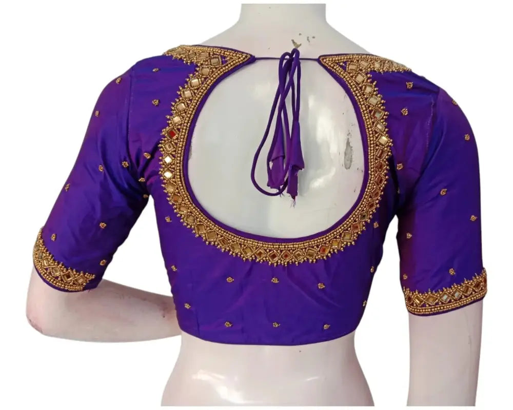 Rich Dark Purple Color Mirror Handwork Silk Wedding Readymade Blouse - D3blouses