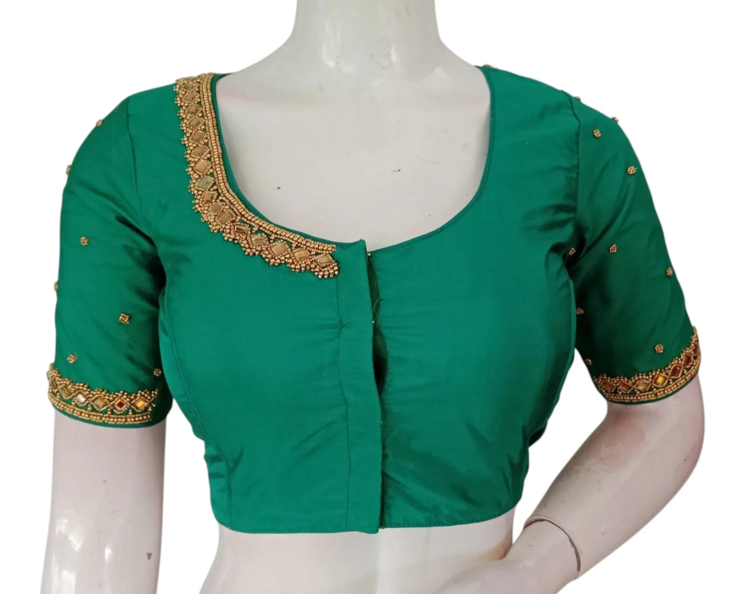 Rich Dark Teal Green Color Aari Handwork Wedding Silk Saree Blouse - D3blouses