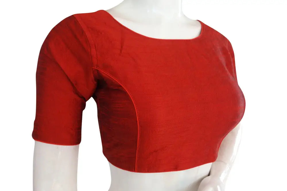 Rich Maroon, Elegant Plain Boat Neck Readymade Saree Blouse - D3blouses