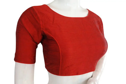 Rich Maroon, Elegant Plain Boat Neck Readymade Saree Blouse - D3blouses