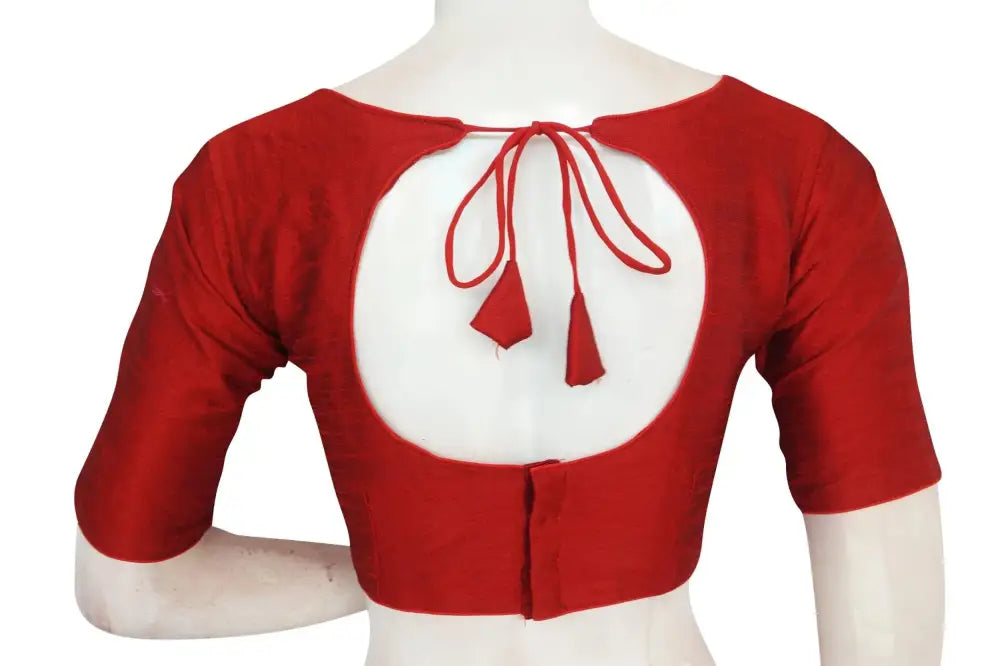 Rich Maroon, Elegant Plain Boat Neck Readymade Saree Blouse - D3blouses