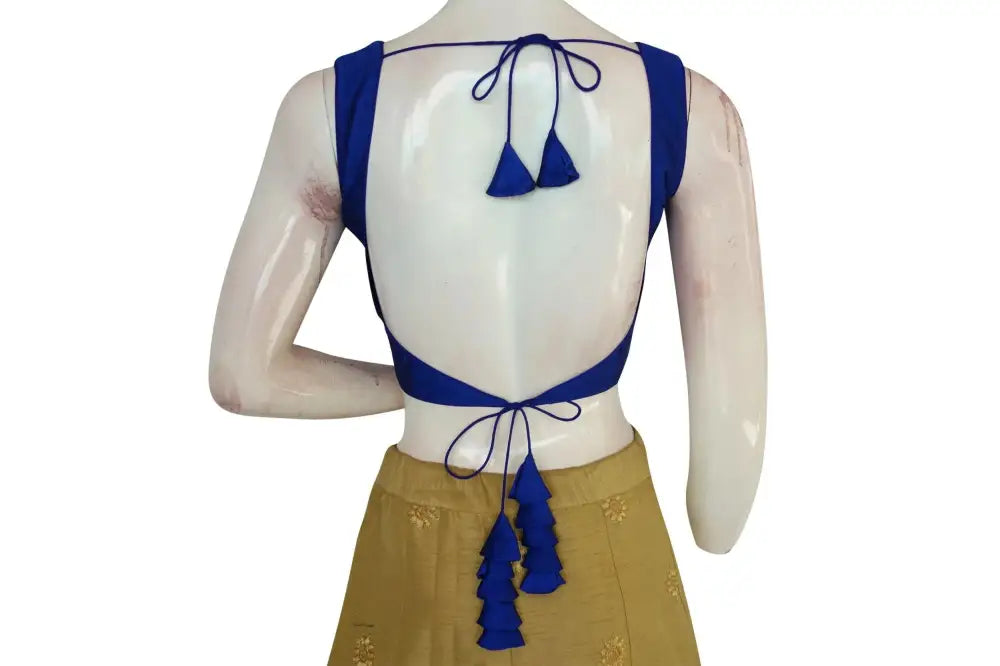 Royal Azure, Blue Plain Semi Silk Designer Readymade Saree Blouse - D3blouses