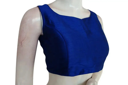 Royal Azure, Blue Plain Semi Silk Designer Readymade Saree Blouse - D3blouses