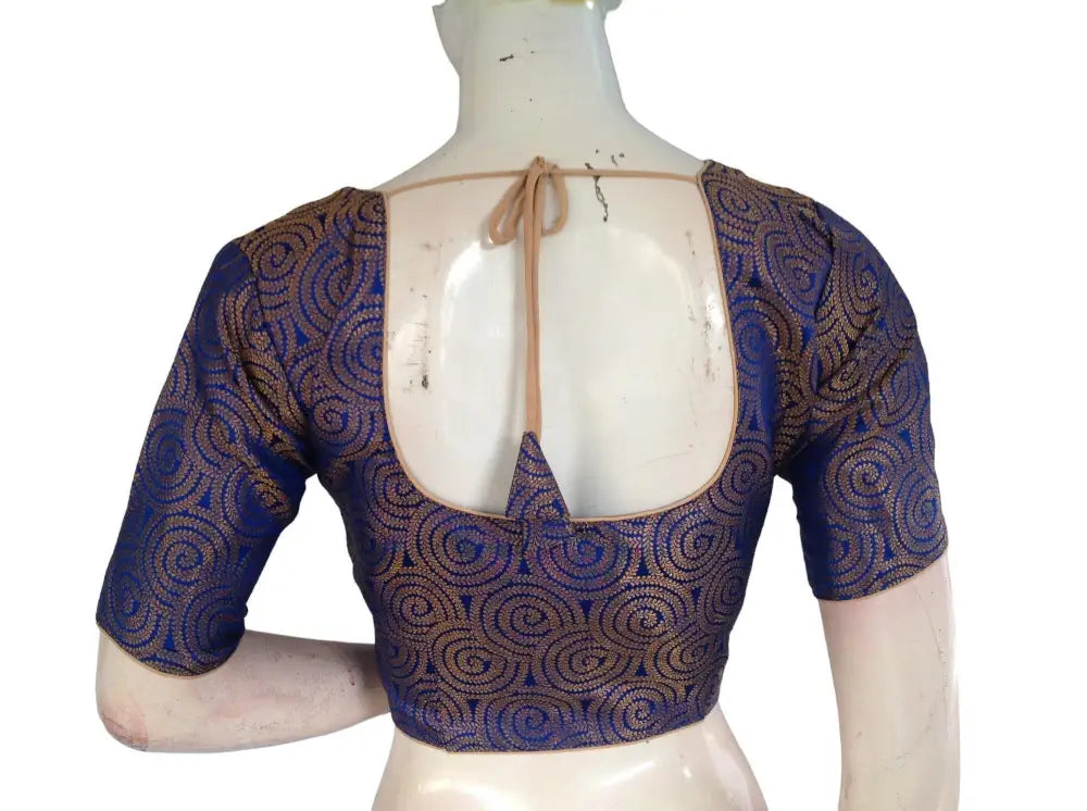 Royal Blue Color Brocade Readymade Saree Blouse, Indian Ethnic Blouse Online - D3blouses