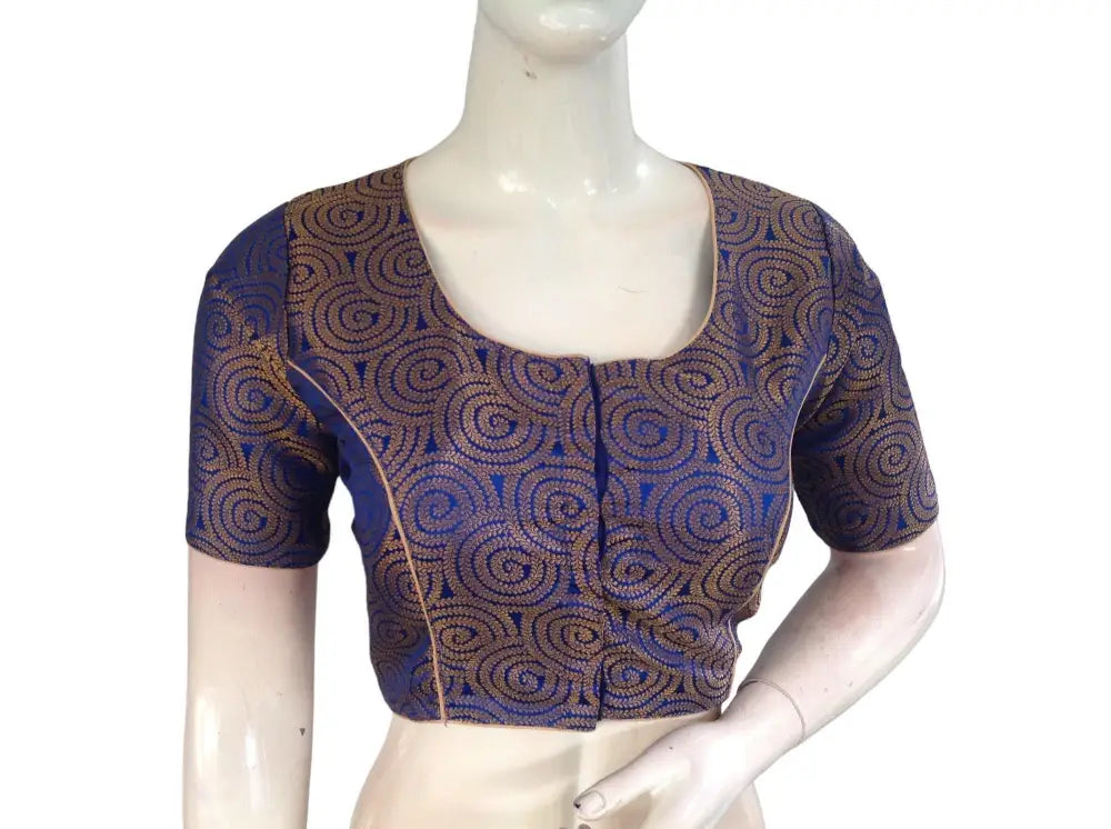 Royal Blue Color Brocade Readymade Saree Blouse, Indian Ethnic Blouse Online - D3blouses