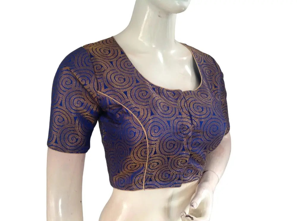 Royal Blue Color Brocade Readymade Saree Blouse, Indian Ethnic Blouse Online - D3blouses
