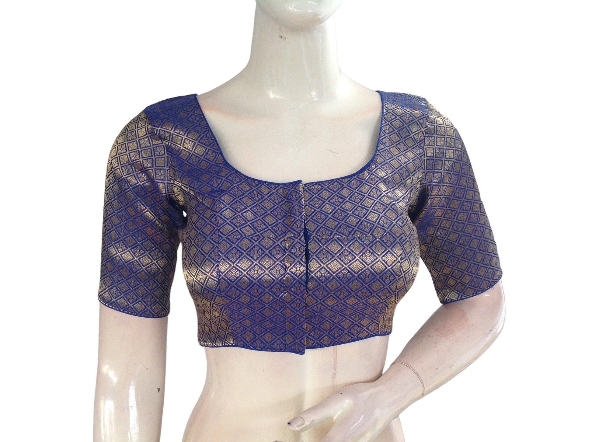 Royal Blue Color Brocade Readymade Saree Blouse, Indian Traditional Blouse - D3blouses