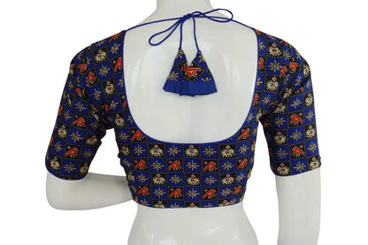 Royal Blue Color Cotton Printed Readymade Blouse From D3 Blouses - D3blouses