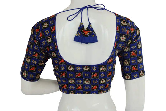 Royal Blue Color Cotton Printed Readymade Blouse From D3 Blouses - D3blouses