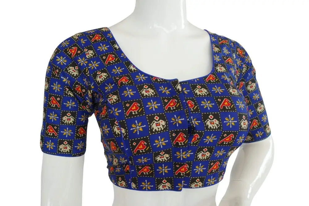 Royal Blue Color Cotton Printed Readymade Blouse From D3 Blouses - D3blouses