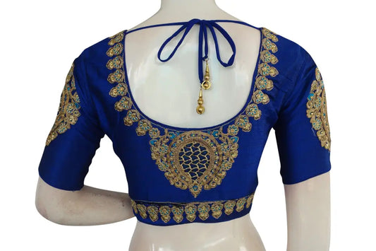 Royal Blue Color Cut Work Designer Readymade Saree Blouses - D3blouses