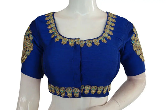 Royal Blue Color Cut Work Designer Readymade Saree Blouses - D3blouses
