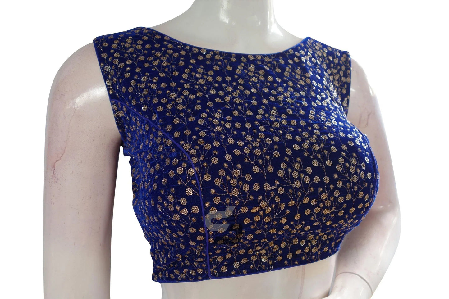 Royal Blue Color Designer Velvet Sequin Designer Readymade Saree Blouse - D3blouses