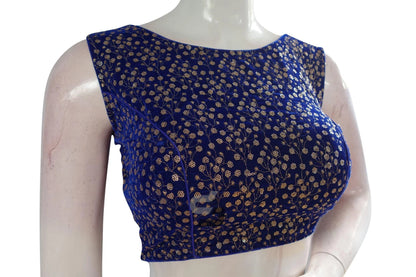 Royal Blue Color Designer Velvet Sequin Designer Readymade Saree Blouse - D3blouses