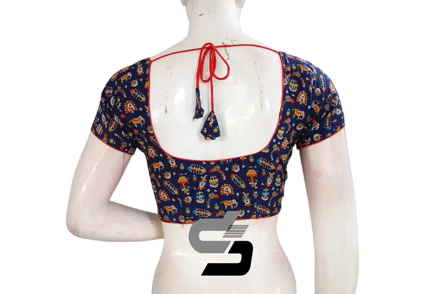 Royal Blue Color Patola Print Cotton Readymade Saree Blouse - D3blouses